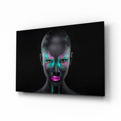 Magenta Teal Powder Face Woman Glass Wall Art