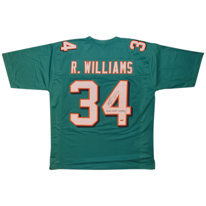 Ricky Williams Autographed Miami (Teal #34) Custom Jersey w/ "Smoke Weed Everyday" - JSA