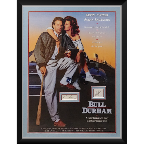 Bull Durham Full-Size Movie Poster Deluxe Framed with Kevin Costner And Susan Sarandon Autographs - JSA