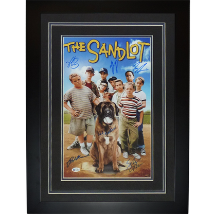 The Sandlot Cast Autographed Vertical (Dog at Home Plate) Deluxe Framed 11x14 Movie Poster - 6 signatures - Beckett