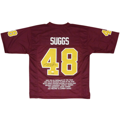Terrell Suggs Autographed Arizona State Sun Devils (Maroon #48) Custom STAT Jersey - JSA