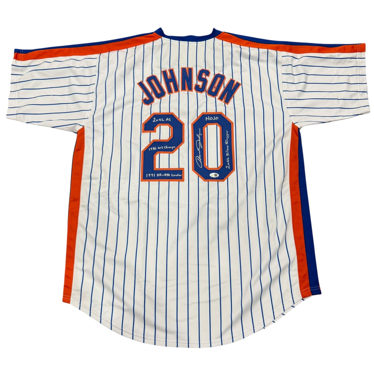 Howard Johnson Autographed New York Mets (Pinstripe #20) Custom Jersey with Multiple Inscriptions - JSA