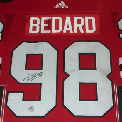 Connor Bedard Autographed Chicago Blackhawks (Red #98) Adidas Deluxe Framed Jersey - JSA LOA