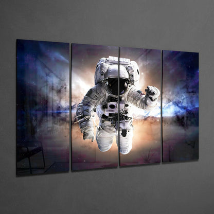Astronaut Floating In Violet Nebula 4 Pieces Mega Glass Wall Art