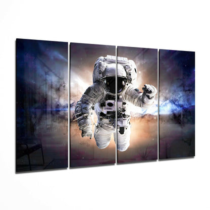 Astronaut Floating In Violet Nebula 4 Pieces Mega Glass Wall Art