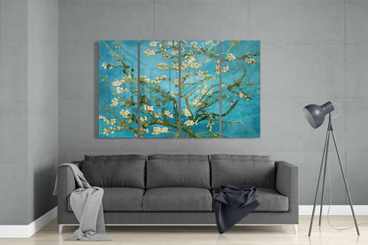 Turquoise Green Sakura Blossom Branches 4 Pieces Mega Glass Wall Art