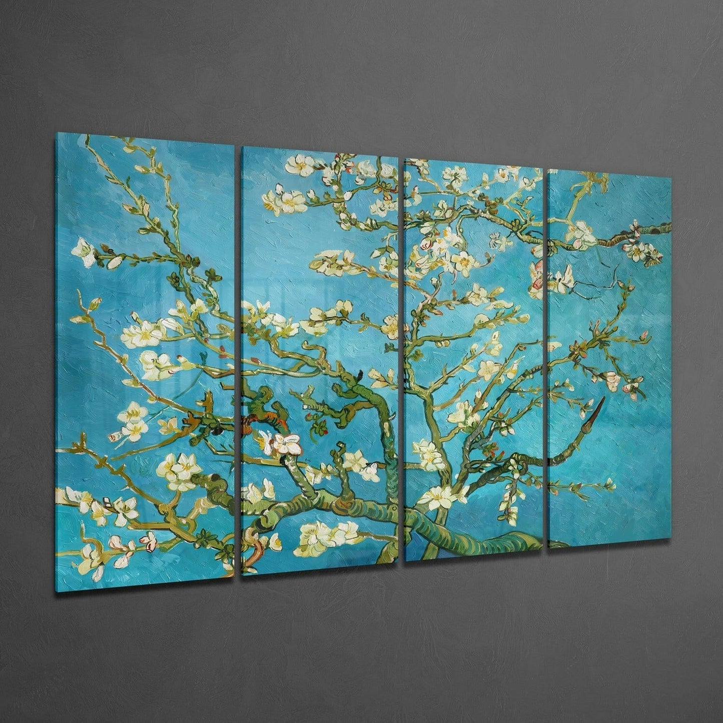 Turquoise Green Sakura Blossom Branches 4 Pieces Mega Glass Wall Art