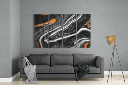 Silver Marble Swirl Orange Veins 4 Pieces Mega Glass Wall Art