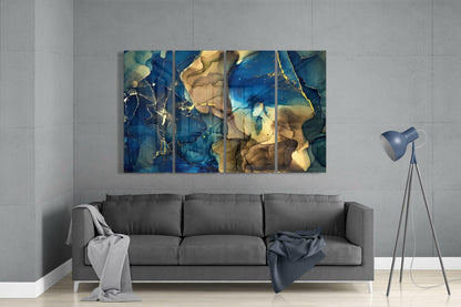Blue Gold Tan Marble Glass Wall Art