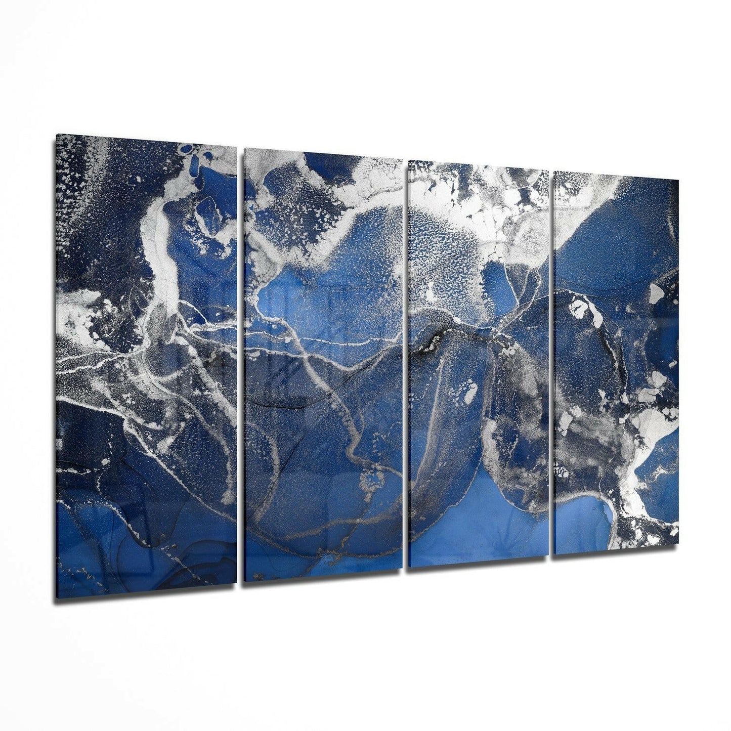 Royal Blue Silver Frost Marble Glass Wall Art