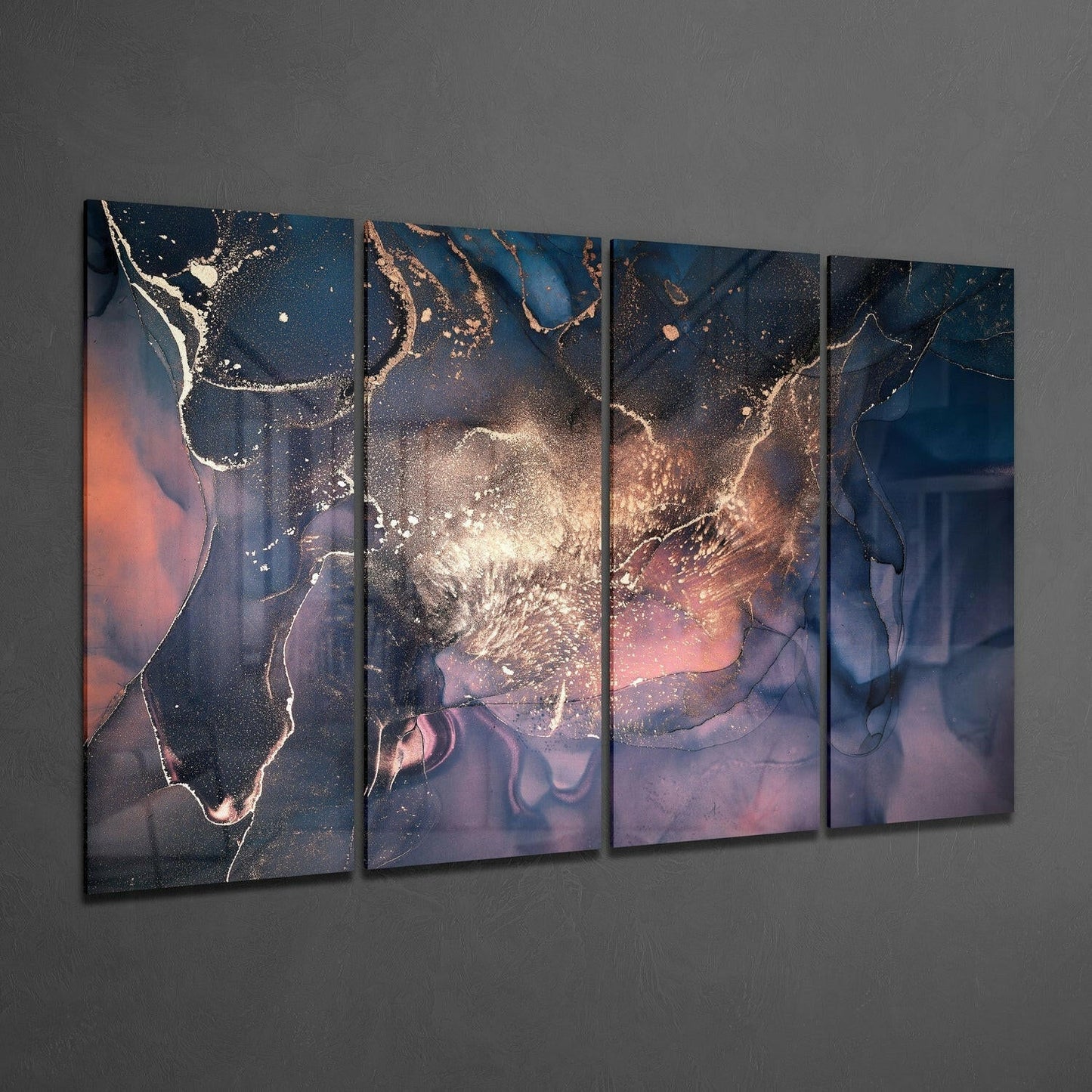 Navy Blush Gold Marble Glass Wall Art