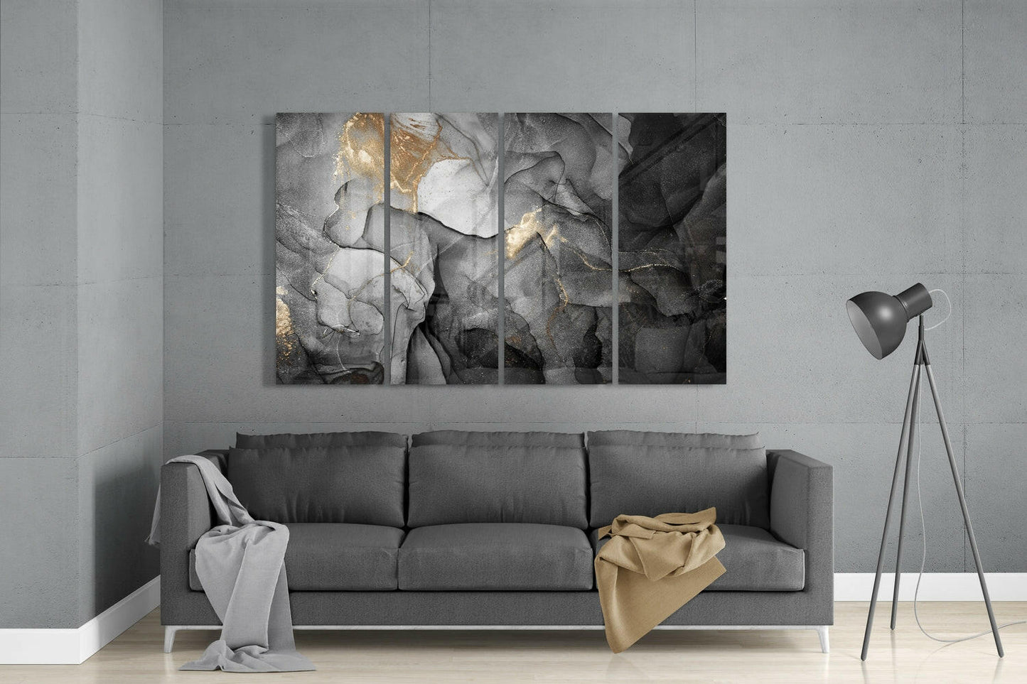 Gray Gold Vein Marble Glass Wall Art