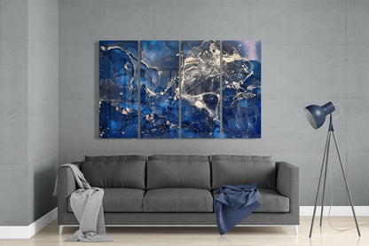 Navy Blue Silver Marble Glass Wall Art