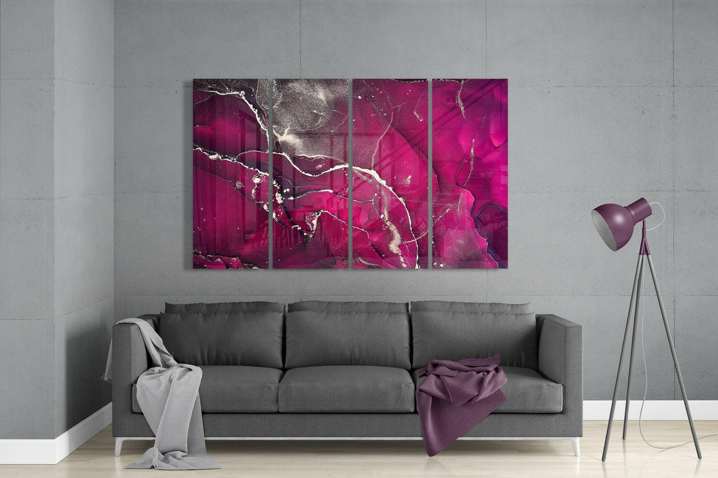Magenta Silver Splatter Marble Glass Wall Art