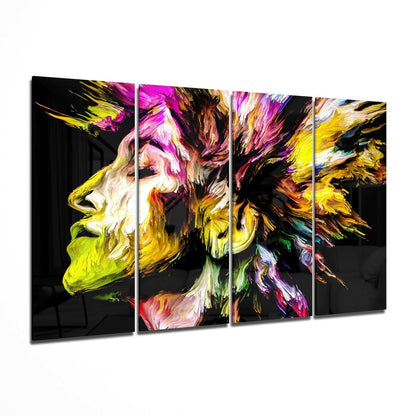 Yellow Pink Paint Burst Facing Left 4 Pieces Mega Glass Wall Art