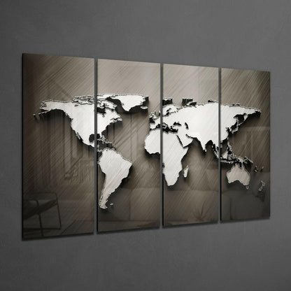 Embossed 3D World Map Bronze Glass Wall Art