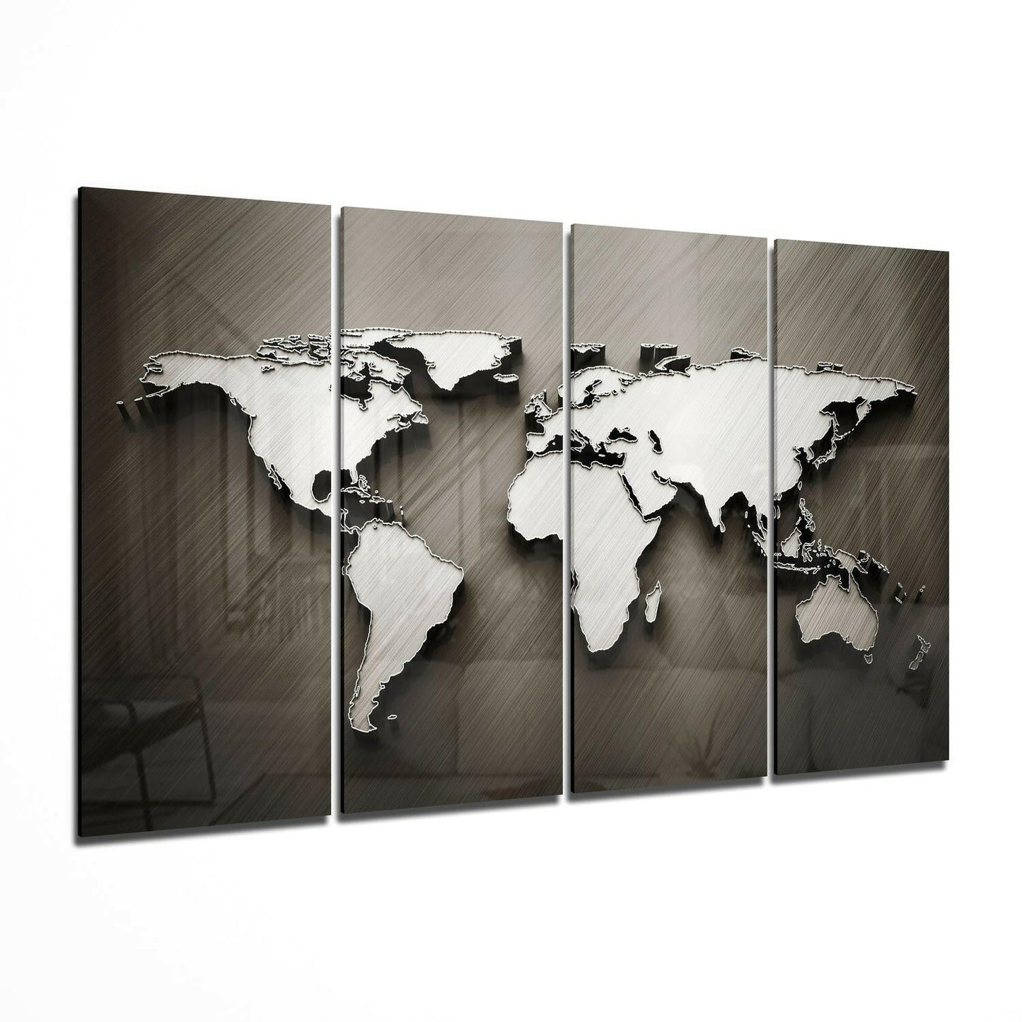 Embossed 3D World Map Bronze Glass Wall Art