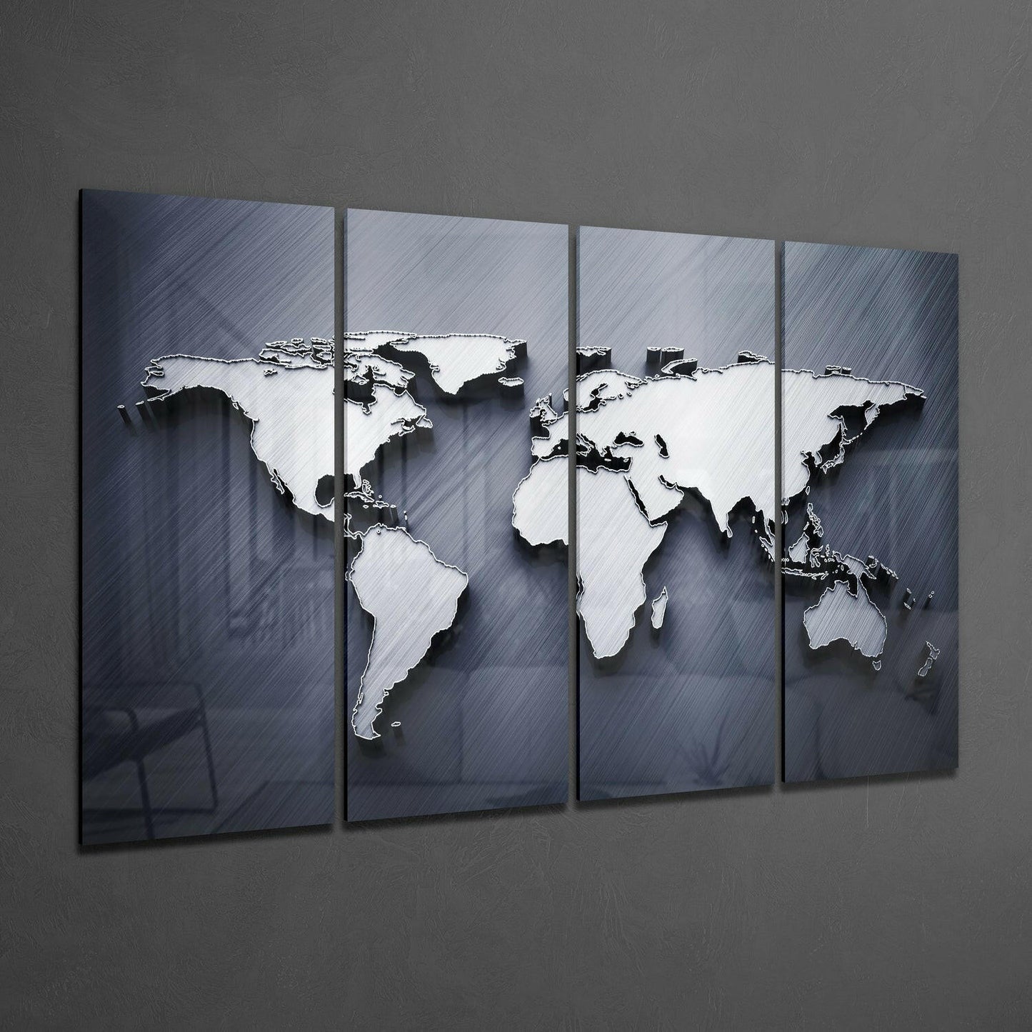 Embossed 3D World Map Blue Glass Wall Art