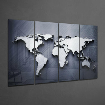 Embossed 3D World Map Blue Glass Wall Art
