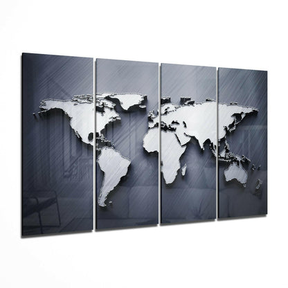 Embossed 3D World Map Blue Glass Wall Art
