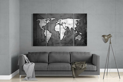Grunge White World Map Glass Wall Art