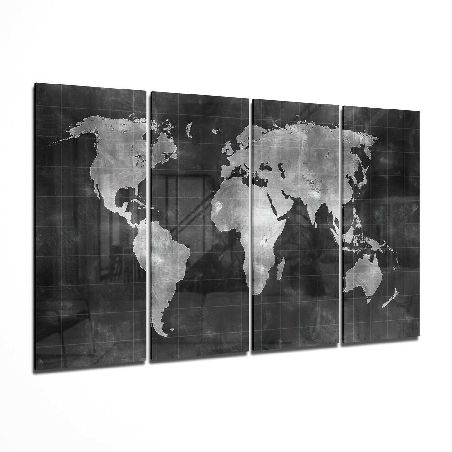 Chalkboard Silver World Map Glass Wall Art