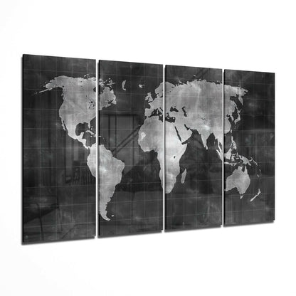 Chalkboard Silver World Map Glass Wall Art