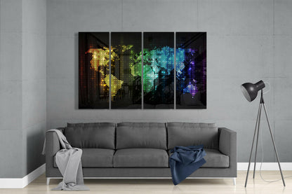 Neon Dot Rainbow World Map Glass Wall Art