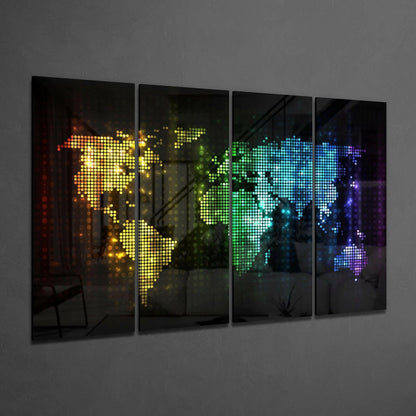 Neon Dot Rainbow World Map Glass Wall Art