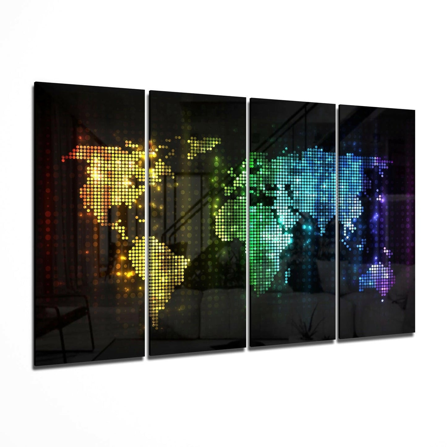 Neon Dot Rainbow World Map Glass Wall Art