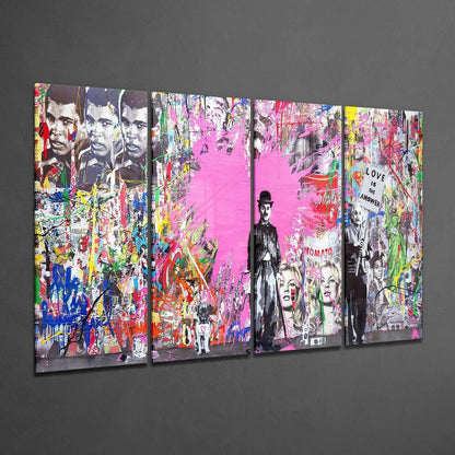 Comedian, Scientist and Stencil Art 4 Pieces Mega Glass Wall Art (59"x36")