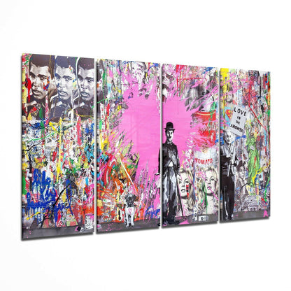 Comedian, Scientist and Stencil Art 4 Pieces Mega Glass Wall Art (59"x36")