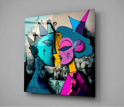 Crowned Cubist Profiles Castle Glass Wall Art