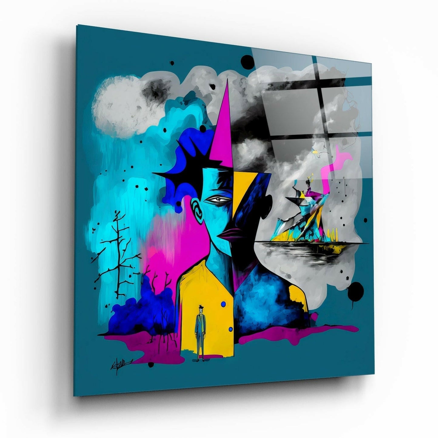 Cubist Sailboat Dreamscape Glass Wall Art
