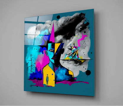 Cubist Sailboat Dreamscape Glass Wall Art