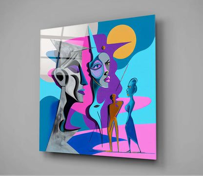 Purple Cubist Stone Profile Glass Wall Art