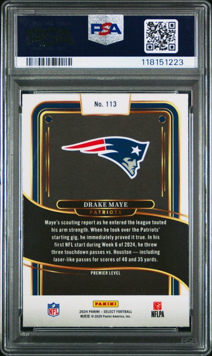 Graded 2024 Panini Select Drake Maye #113 Rookie RC Football Card PSA 10 Gem Mint