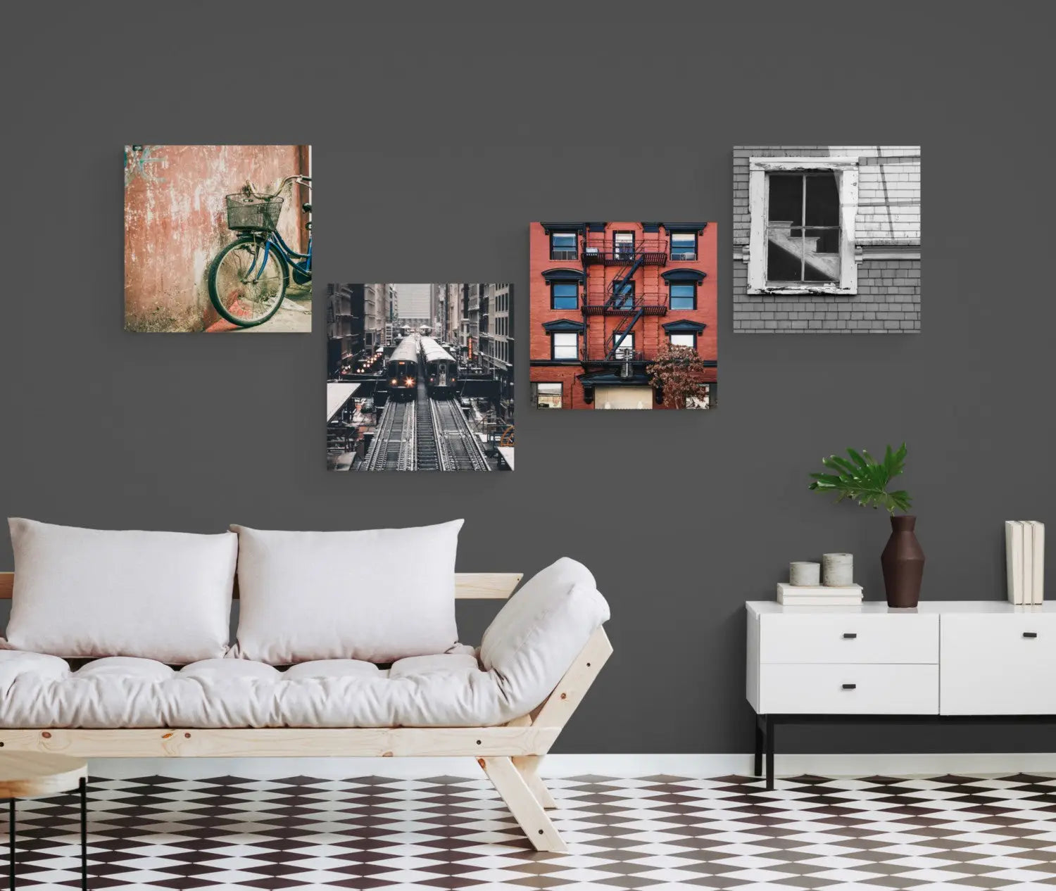 Urban scenes glass wall art set of four vibrant cityscape prints