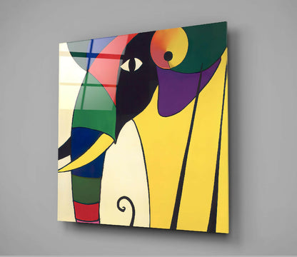 Cubist Yellow And Green Elephant Glass Wall Art