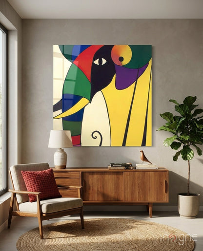 Cubist Yellow And Green Elephant Glass Wall Art