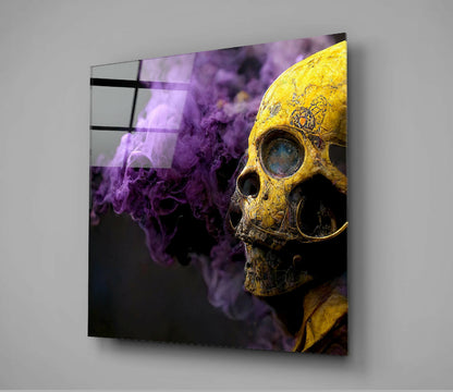 Golden Skull Profile Purple Smoke Glass Wall Art