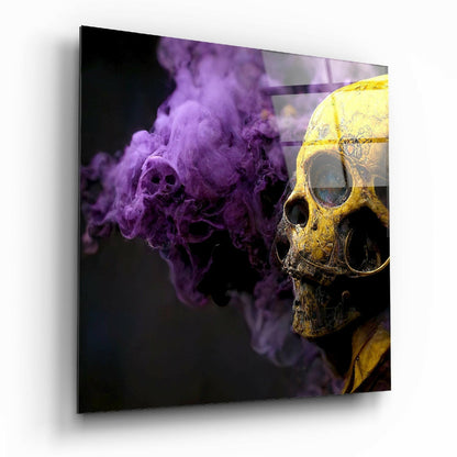 Golden Skull Profile Purple Smoke Glass Wall Art