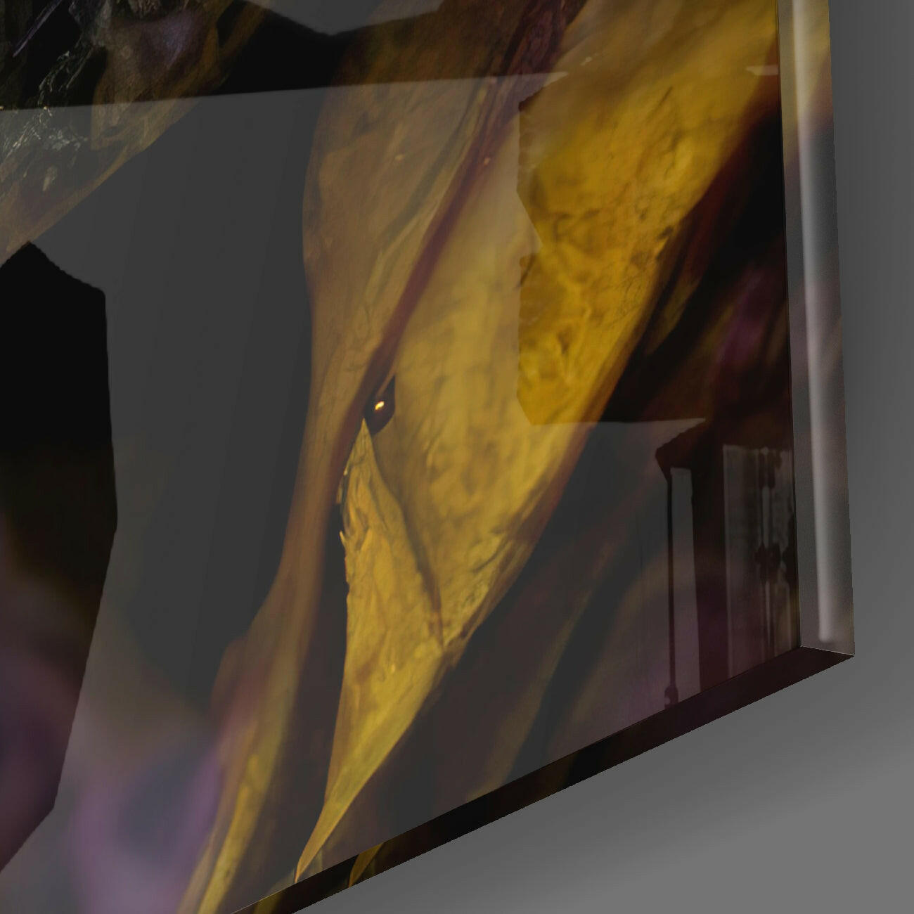 Golden Skull Profile Purple Smoke Glass Wall Art