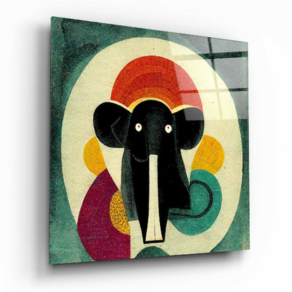 Geometric Elephant With Red Sunburst Glass Wall Art