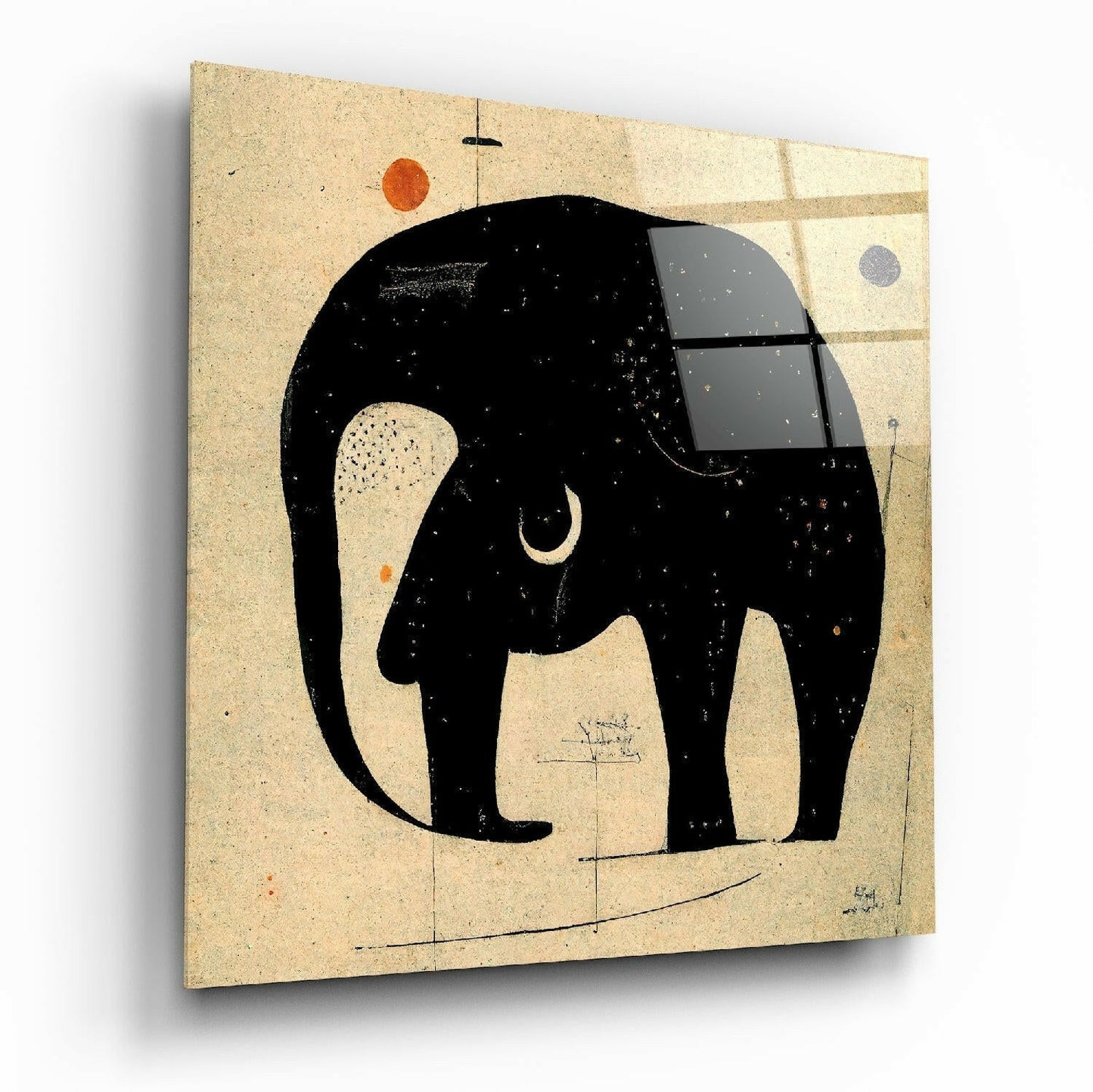 Minimalist Black Elephant On Beige Glass Wall Art