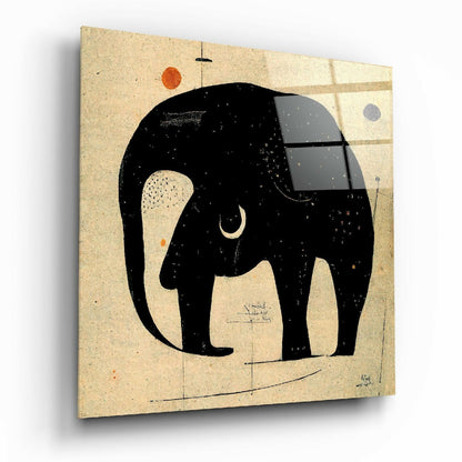 Minimalist Black Elephant On Beige Glass Wall Art