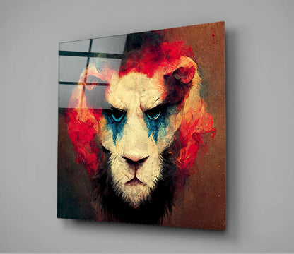 Fiery Red Mane Lion Blue Eyes Glass Wall Art