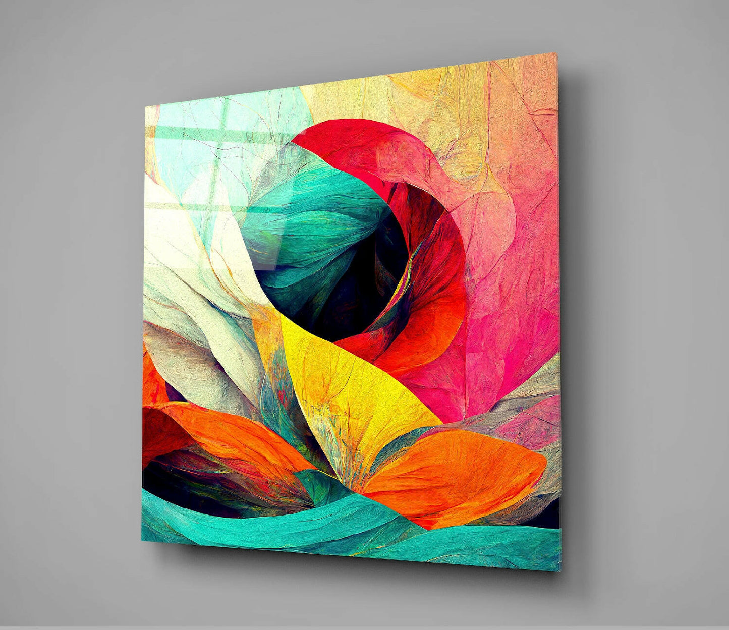 Turquoise and Orange Petal Bloom Glass Wall Art