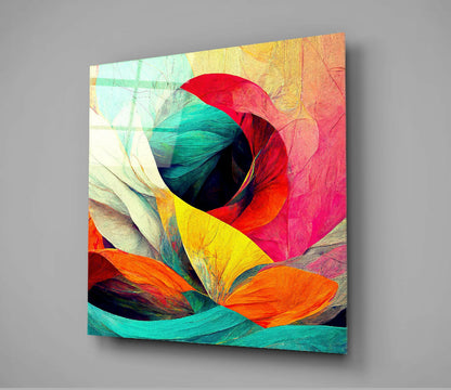 Turquoise and Orange Petal Bloom Glass Wall Art