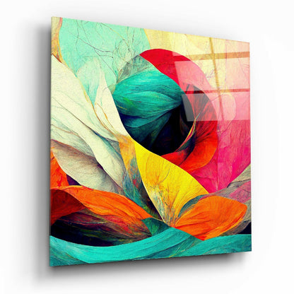 Turquoise and Orange Petal Bloom Glass Wall Art
